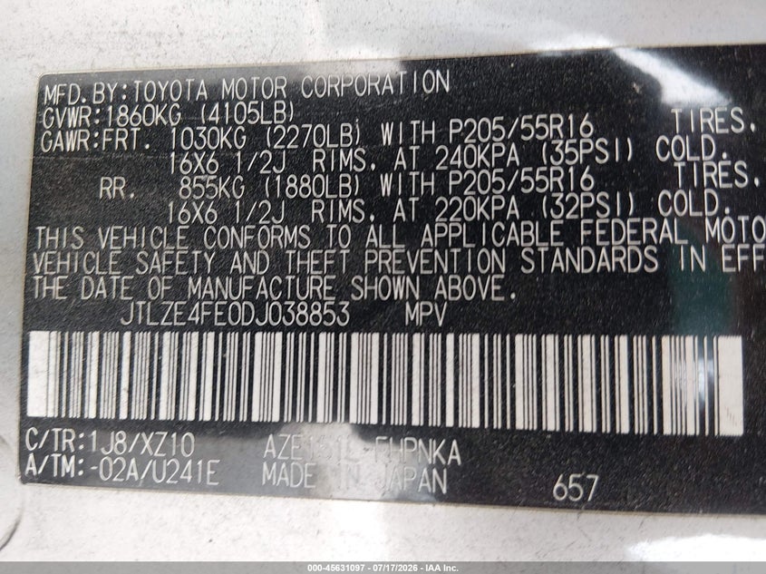 2013 Scion Xb 10 Series VIN: JTLZE4FE0DJ038853 Lot: 45631097