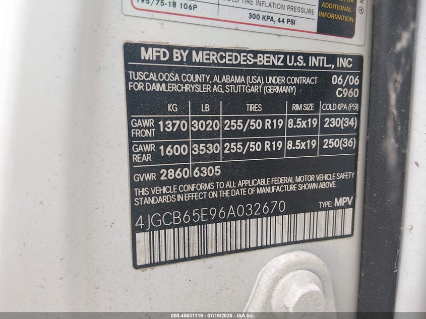2006 Mercedes-Benz R 350 4Matic VIN: 4JGCB65E96A032670 Lot: 45631119