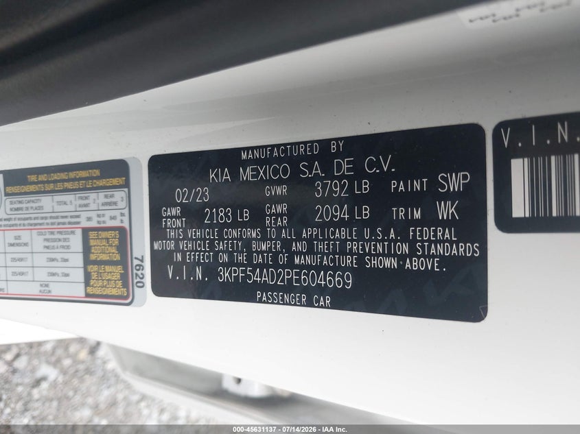 KIA FORTE 2023 VIN 3KPF54AD2PE604669
