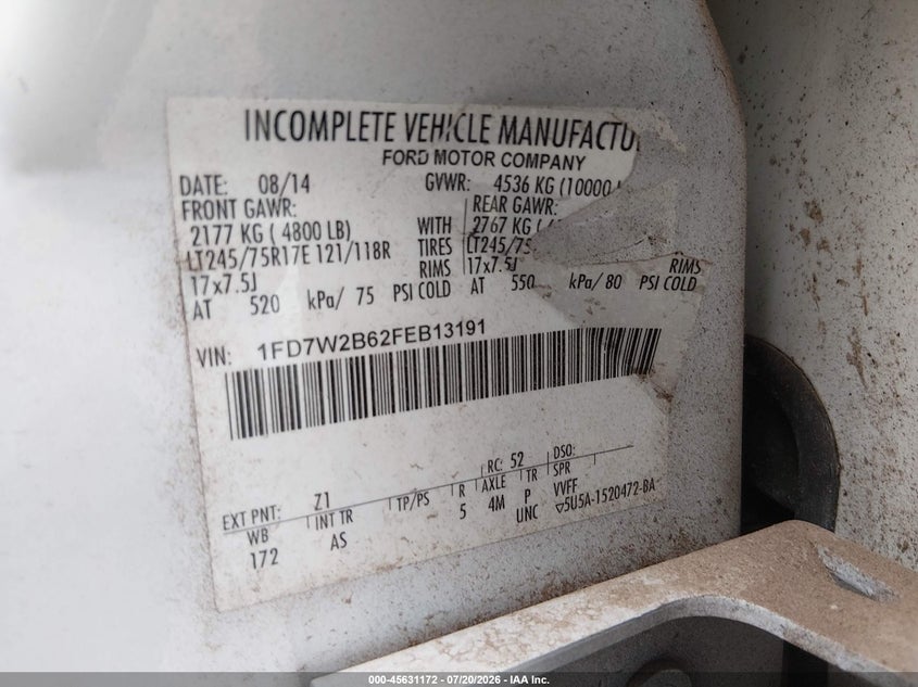 2015 Ford F-250 Xl VIN: 1FD7W2B62FEB13191 Lot: 45631172