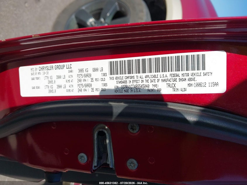 RAM RAM 1500 2011 VIN 1D7RV1CT4BS545040