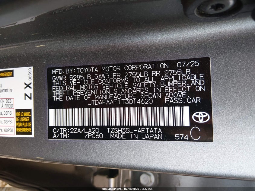 2026 Toyota Crown Platinum VIN: JTDAFAAF1T3014620 Lot: 45631524