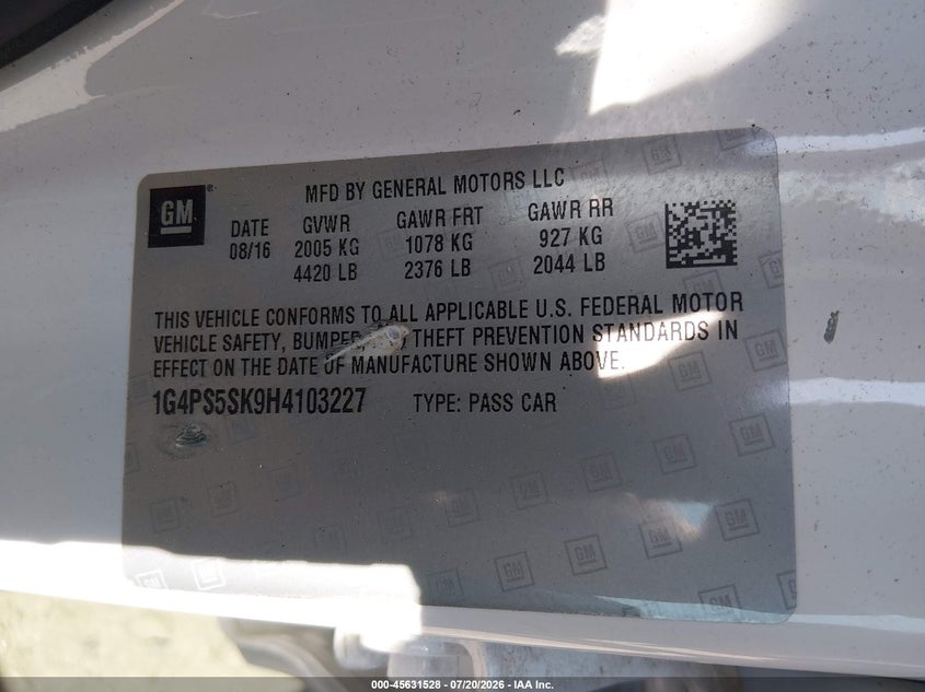 2017 Buick Verano Leather Group VIN: 1G4PS5SK9H4103227 Lot: 45631528