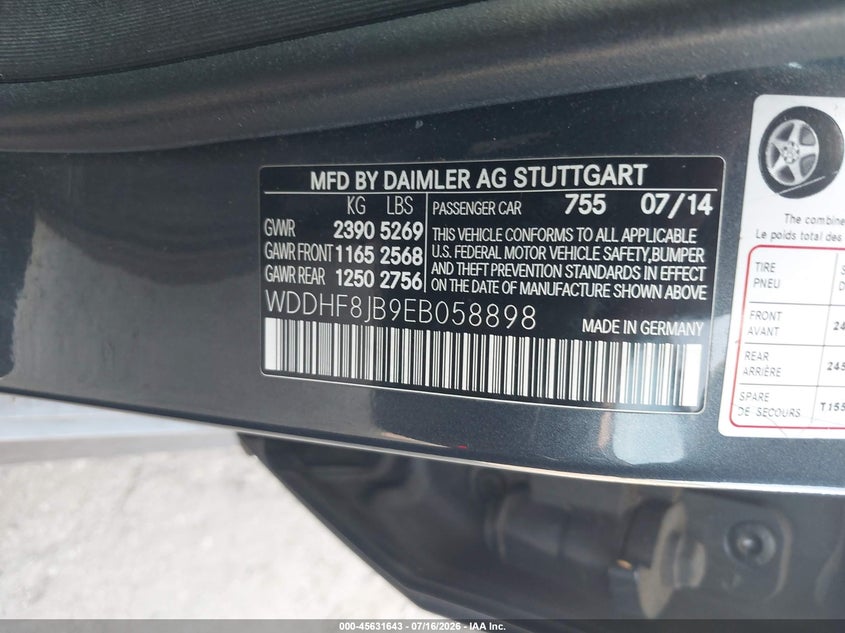 2014 Mercedes-Benz E 350 4Matic VIN: WDDHF8JB9EB058898 Lot: 45631643