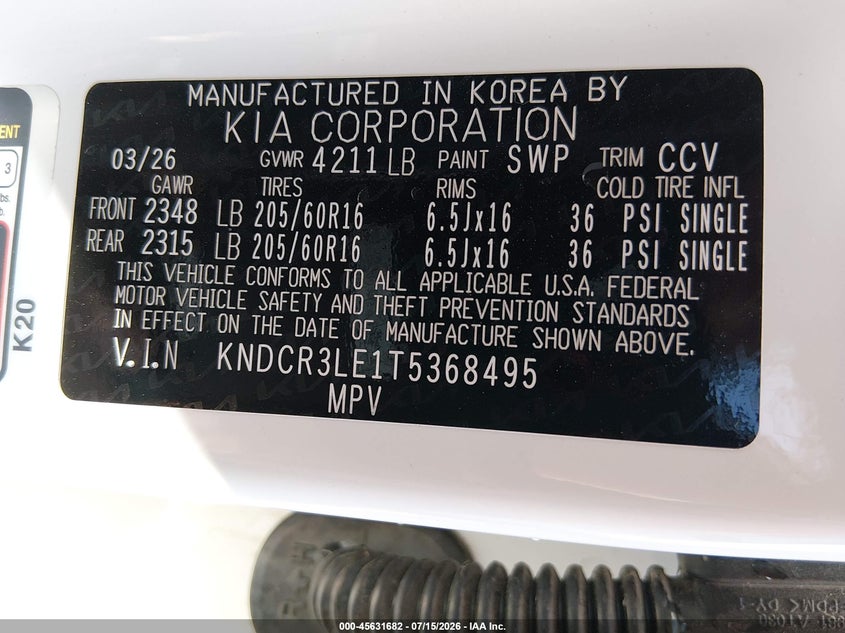2026 Kia Niro Ex VIN: KNDCR3LE1T5368495 Lot: 45631682