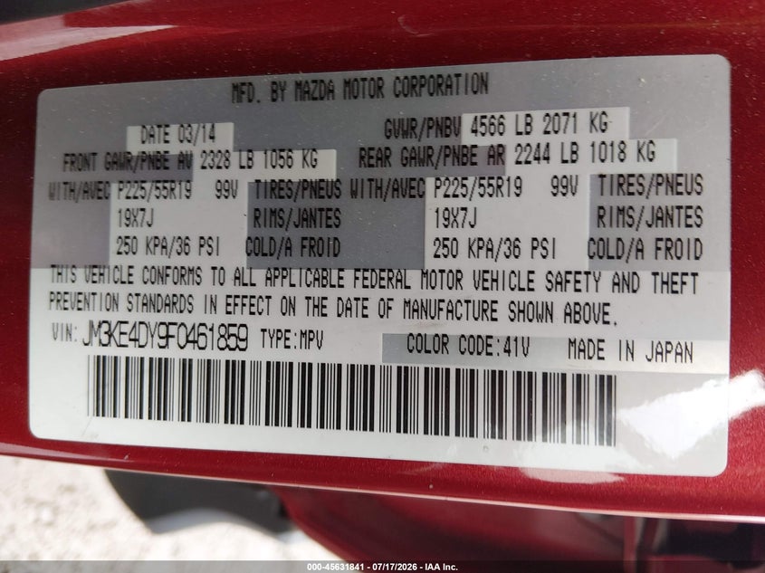 2015 Mazda Cx-5 Grand Touring VIN: JM3KE4DY9F0461859 Lot: 45631841
