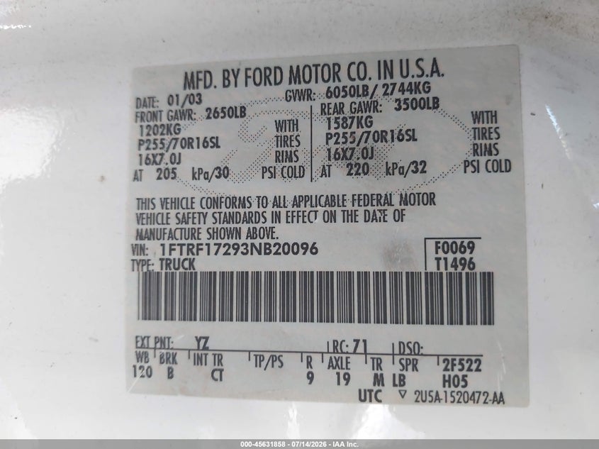 2003 FORD F-150 TRUCK 4.2L V-6 202HP