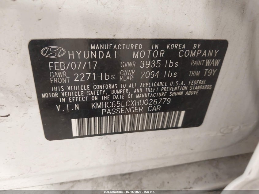 2017 Hyundai Ioniq Hybrid Blue VIN: KMHC65LCXHU026779 Lot: 45631883