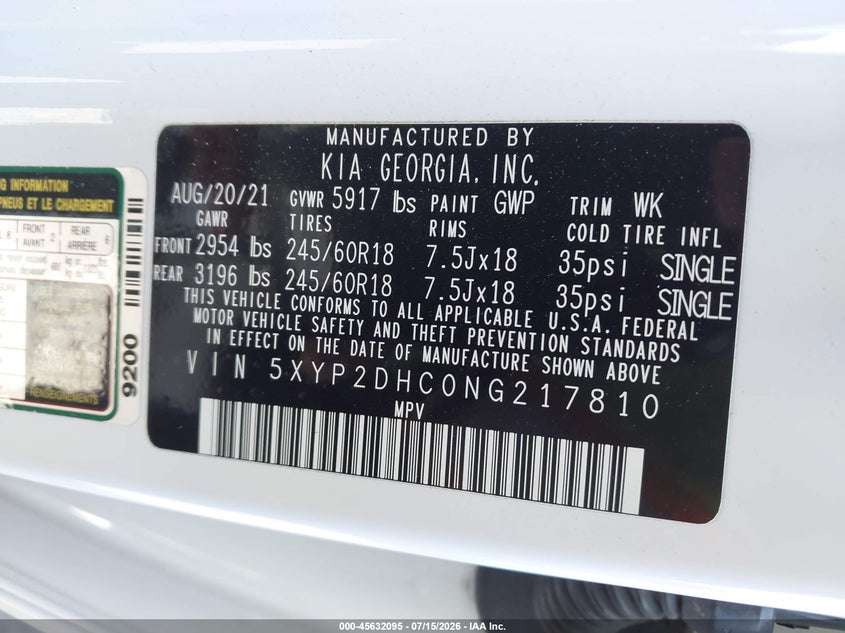 2022 Kia Telluride Lx VIN: 5XYP2DHC0NG217810 Lot: 45632095