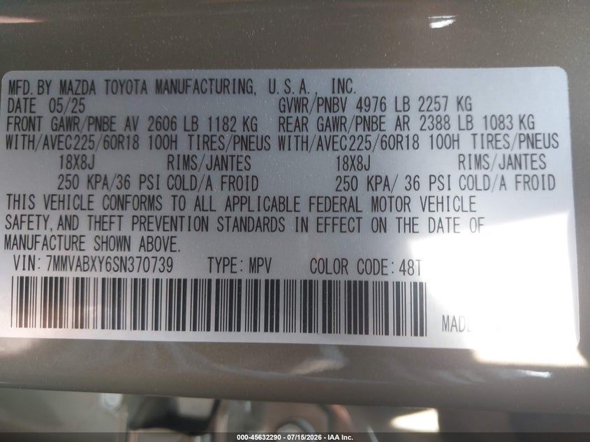 2025 Mazda Cx-50 2.5 Turbo Meridian Edition VIN: 7MMVABXY6SN370739 Lot: 45632290
