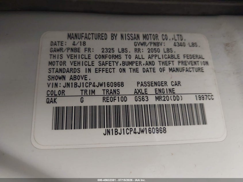 2018 Nissan Rogue Sport S VIN: JN1BJ1CP4JW160968 Lot: 45632381