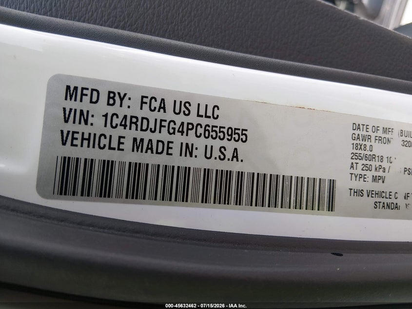 2023 Dodge Durango Pursuit Awd VIN: 1C4RDJFG4PC655955 Lot: 45632462