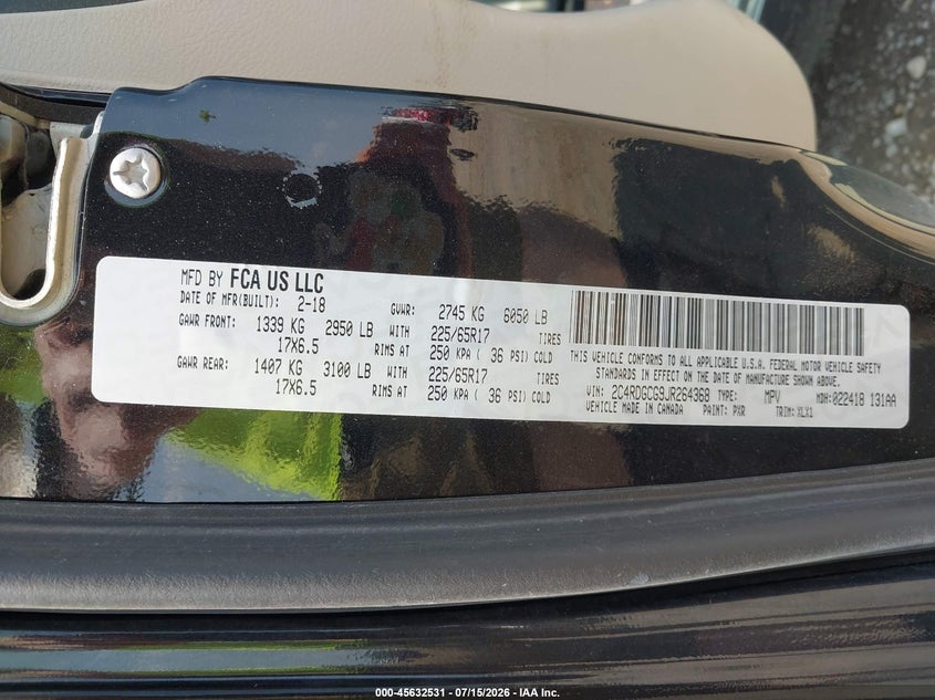 2018 Dodge Grand Caravan Sxt VIN: 2C4RDGCG9JR264368 Lot: 45632531
