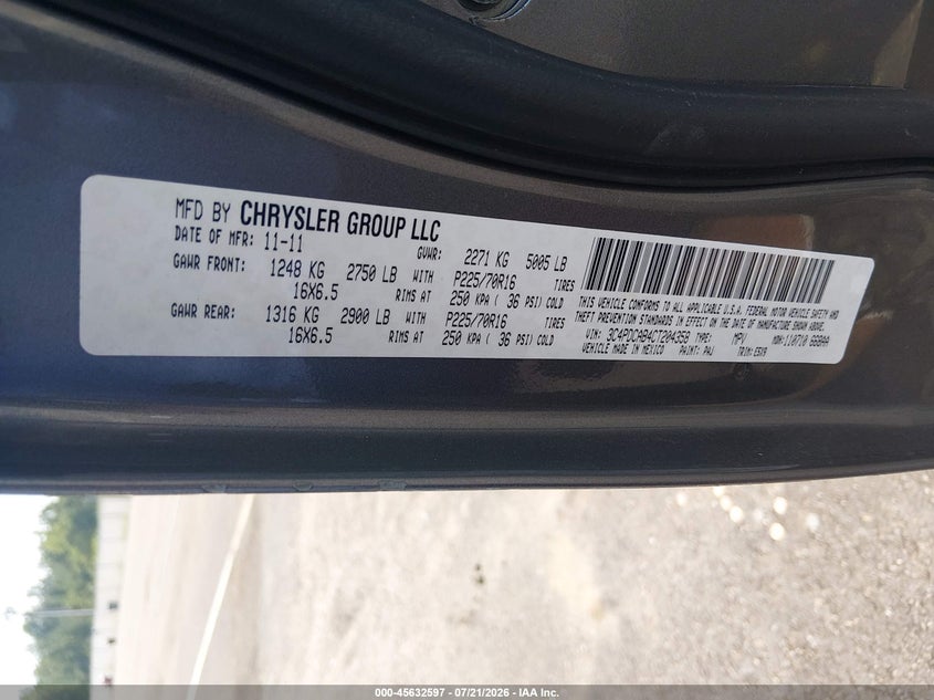 2012 Dodge Journey Se/Avp VIN: 3C4PDCAB4CT204358 Lot: 45632597