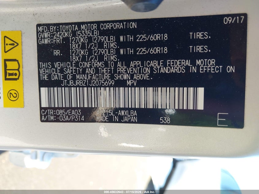 2018 Lexus Nx 300H VIN: JTJBJRBZ1J2075699 Lot: 45632643