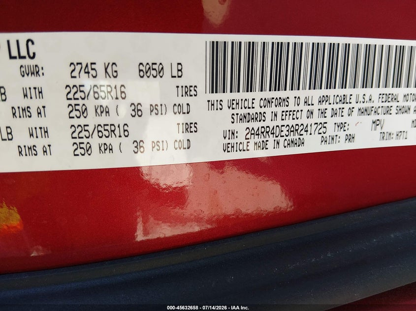 2010 Chrysler Town & Country Lx VIN: 2A4RR4DE3AR241725 Lot: 45632658