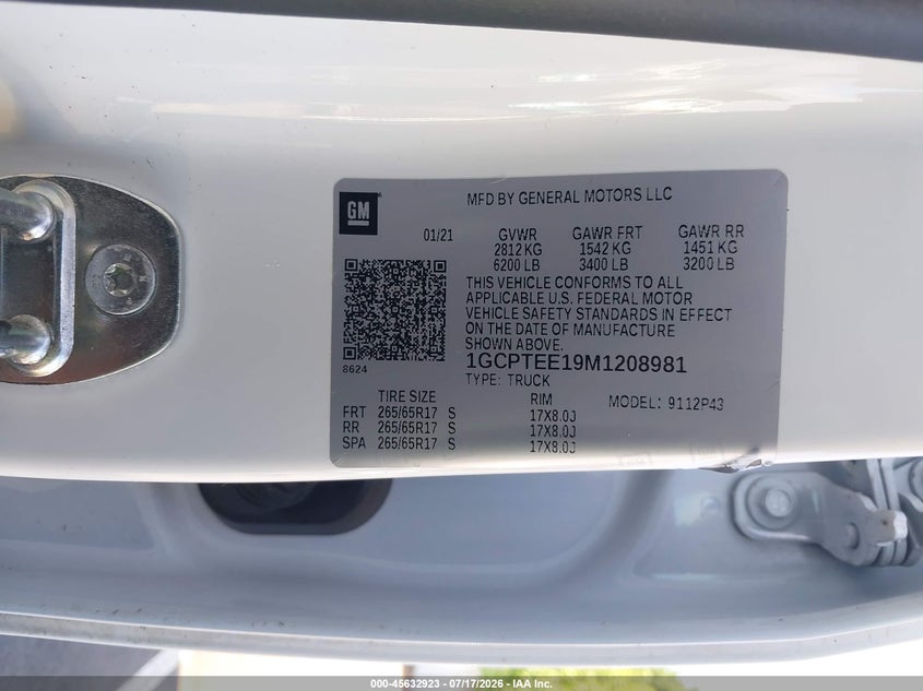 2021 Chevrolet Colorado 4Wd Short Box Zr2 VIN: 1GCPTEE19M1208981 Lot: 45632923