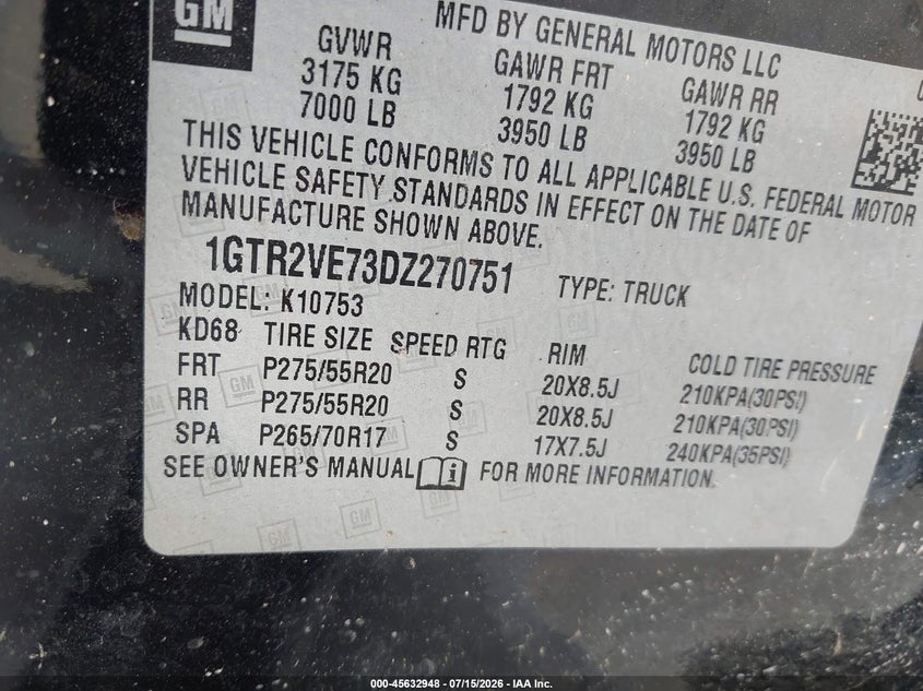 2013 GMC Sierra 1500 Sle VIN: 1GTR2VE73DZ270751 Lot: 45632948