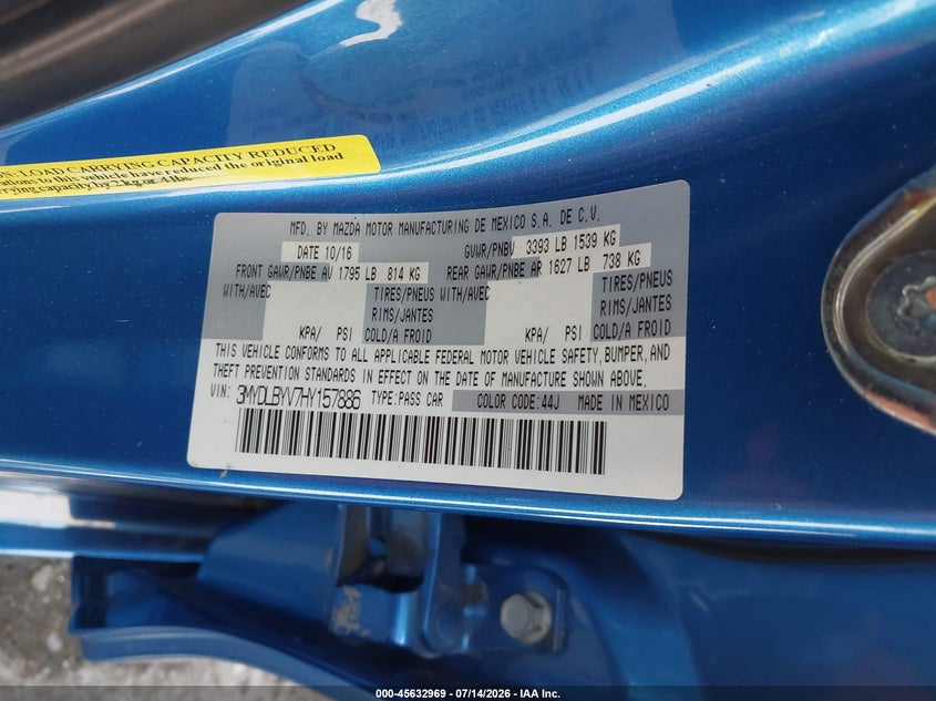 2017 Toyota Yaris Ia VIN: 3MYDLBYV7HY157886 Lot: 45632969