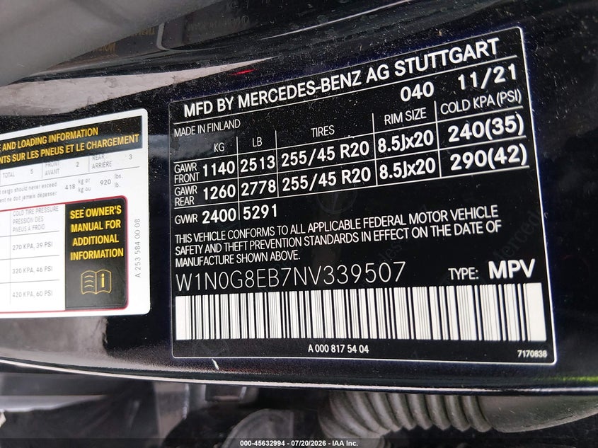 2022 Mercedes-Benz Glc 300 4Matic Suv VIN: W1N0G8EB7NV339507 Lot: 45632994