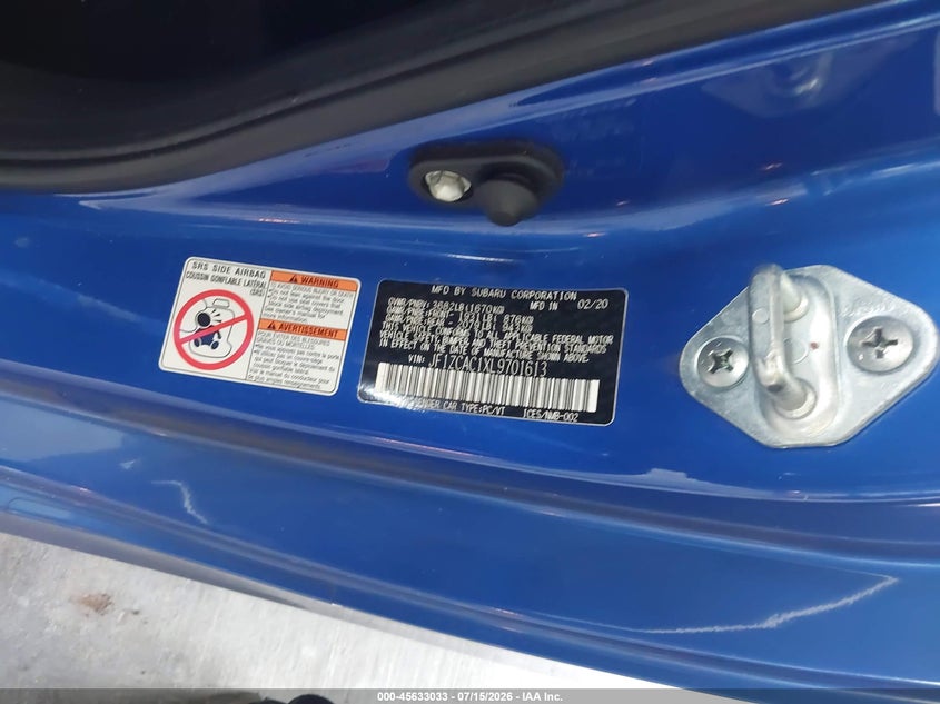 2020 Subaru Brz Limited VIN: JF1ZCAC1XL9701613 Lot: 45633033