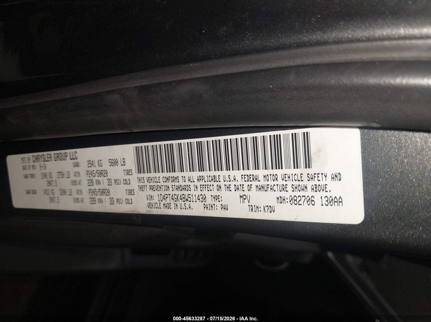2011 Dodge Nitro Heat VIN: 1D4PT4GK4BW511430 Lot: 45633287