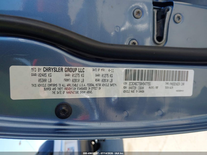 2011 Chrysler 300C VIN: 2C3CA6CT5BH547755 Lot: 45633397