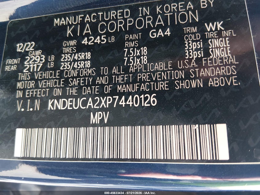 KIA SELTOS 2023 VIN KNDEUCA2XP7440126