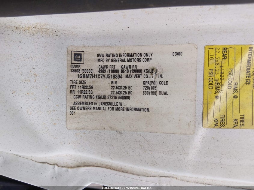2000 CHEVROLET CC7H042 auction photo 8