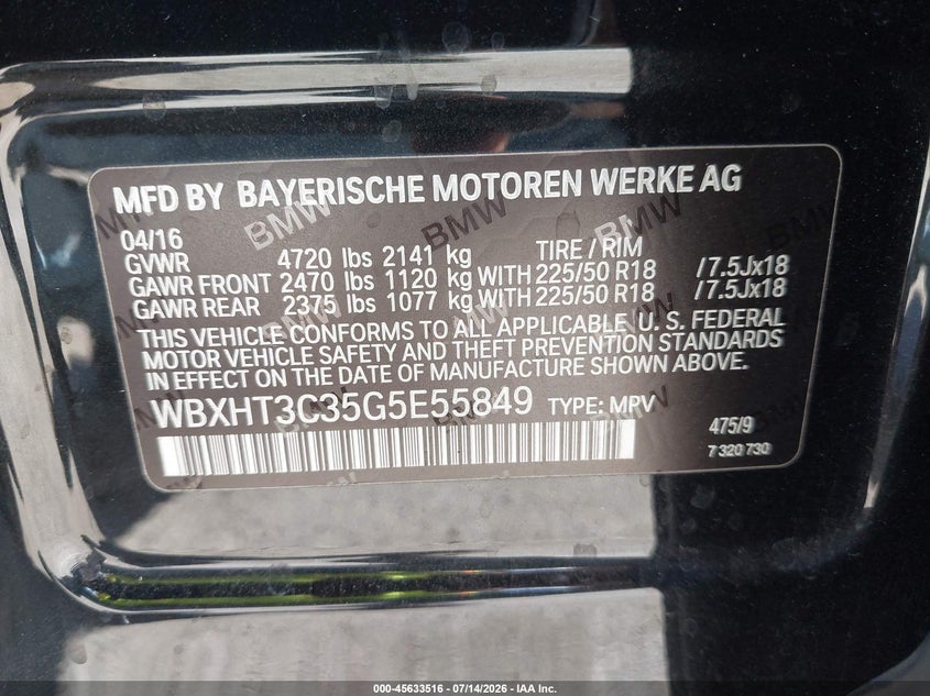 2016 BMW X1 xDrive28I VIN: WBXHT3C35G5E55849 Lot: 45633516