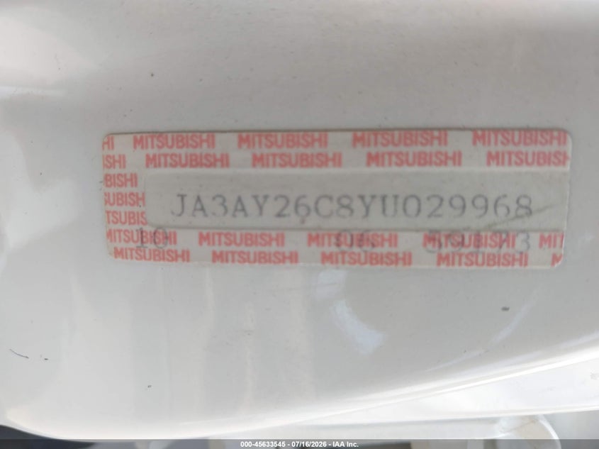 2000 Mitsubishi Mirage De VIN: JA3AY26C8YU029968 Lot: 45633545