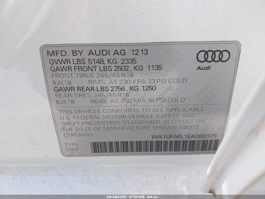2014 Audi Allroad 2.0T Premium VIN: WA1UFAFL1EA088379 Lot: 45633595