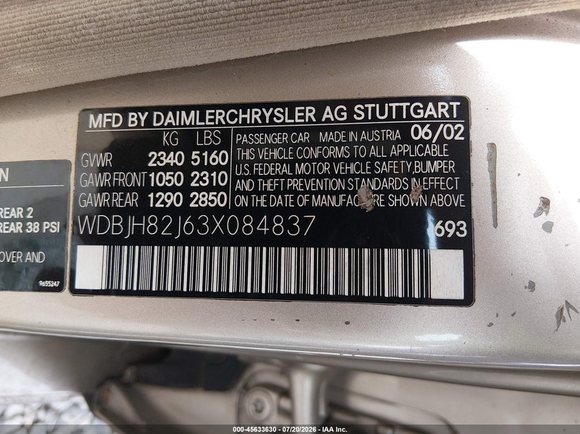 2003 Mercedes-Benz E 320 4M VIN: WDBJH82J63X084837 Lot: 45633630