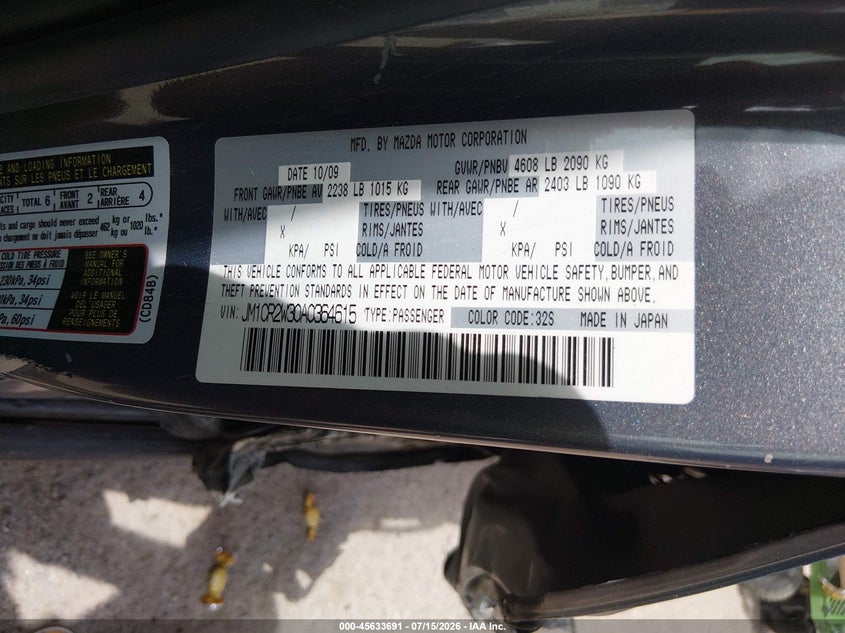 2010 Mazda Mazda5 Sport VIN: JM1CR2W30A0364615 Lot: 45633691