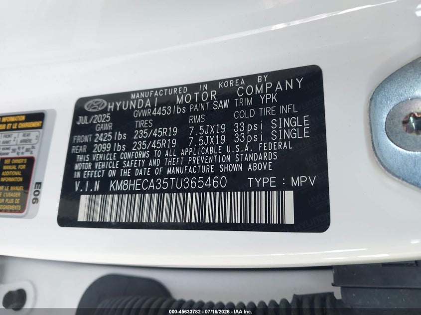 2026 Hyundai Kona Limited VIN: KM8HECA35TU365460 Lot: 45633782