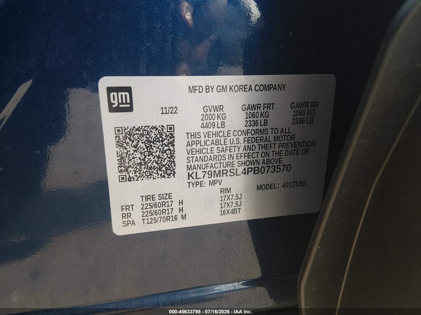 2023 Chevrolet Trailblazer Awd Lt VIN: KL79MRSL4PB073570 Lot: 45633798