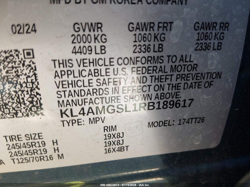 2024 Buick Encore Gx Avenir Awd VIN: KL4AMGSL1RB189617 Lot: 45633872