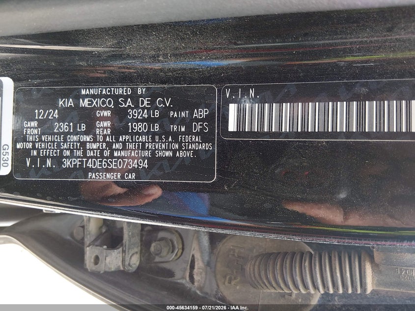 2025 Kia K4 Lx VIN: 3KPFT4DE6SE073494 Lot: 45634159