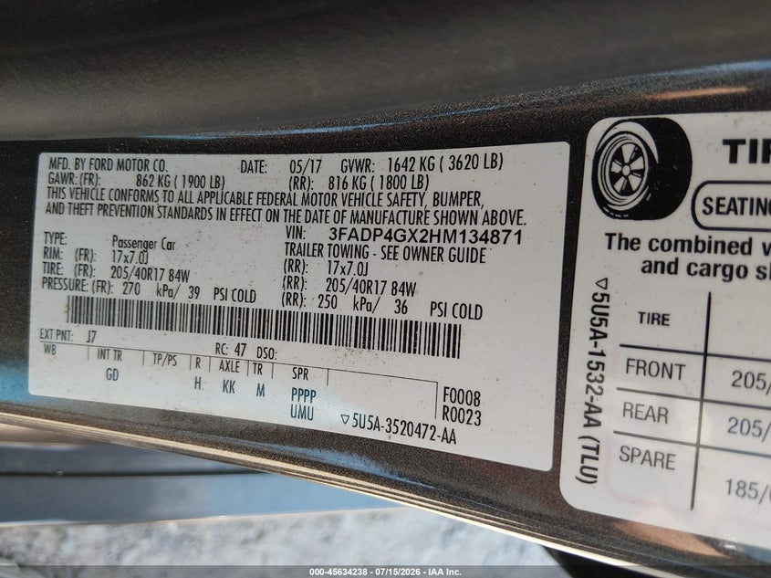 2017 Ford Fiesta St VIN: 3FADP4GX2HM134871 Lot: 45634238