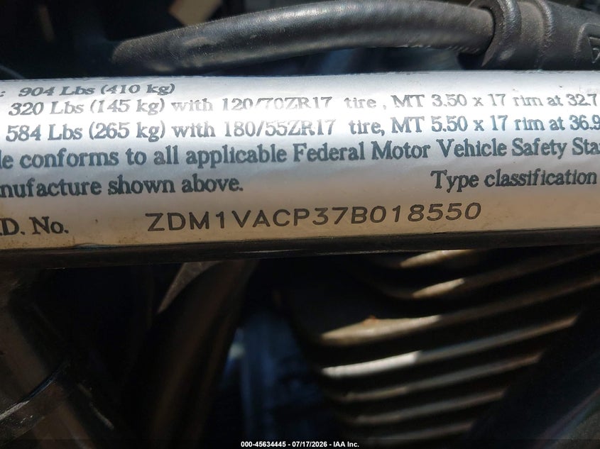 2007 Ducati Multistrada 1100 VIN: ZDM1VACP37B018550 Lot: 45634445
