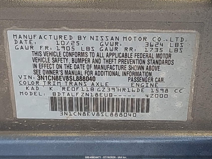 2025 NISSAN VERSA 1.6 SV — Фото 9