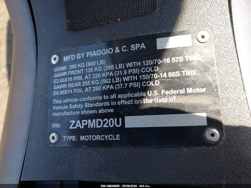 2022 Piaggio Bv 400 VIN: ZAPMD20U1N5000067 Lot: 45634527