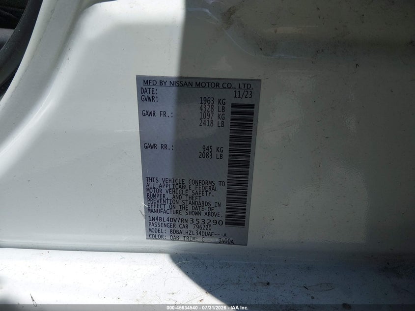 2024 NISSAN ALTIMA SEDAN 2.5L I-4 DI, DOHC, VVT, 188HP
