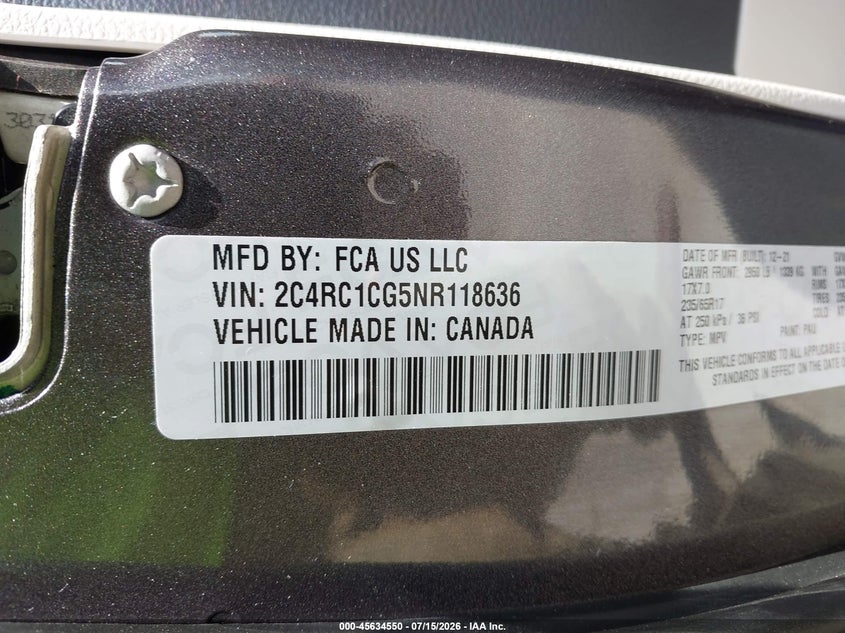 2022 Chrysler Voyager Lx VIN: 2C4RC1CG5NR118636 Lot: 45634550