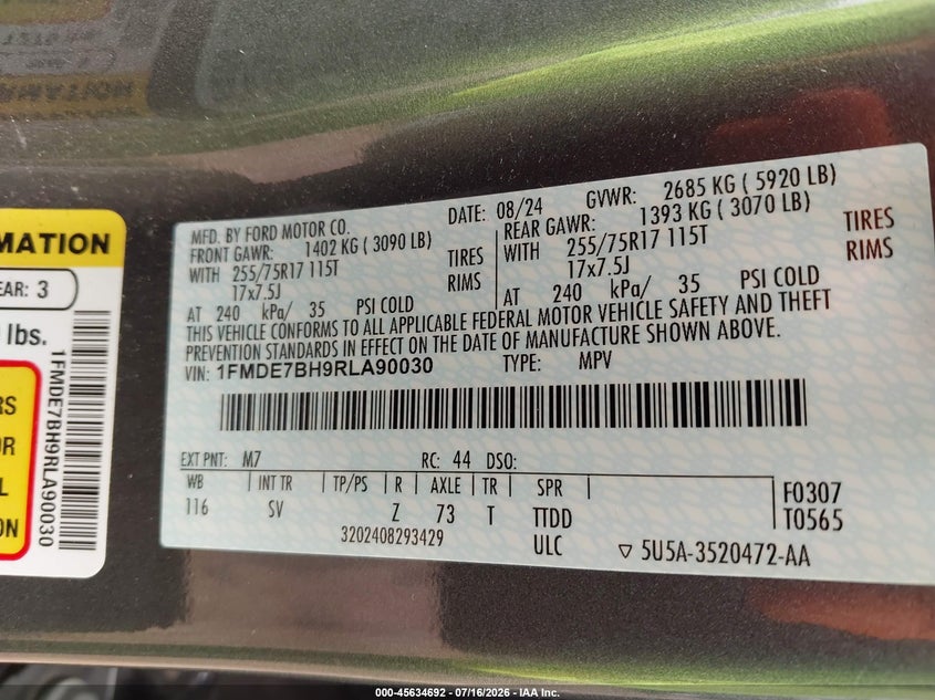 2024 Ford Bronco Big Bend VIN: 1FMDE7BH9RLA90030 Lot: 45634692