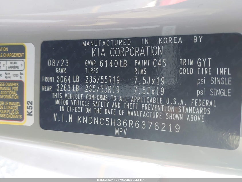 2024 Kia Carnival Mpv Ex VIN: KNDNC5H36R6376219 Lot: 45634816