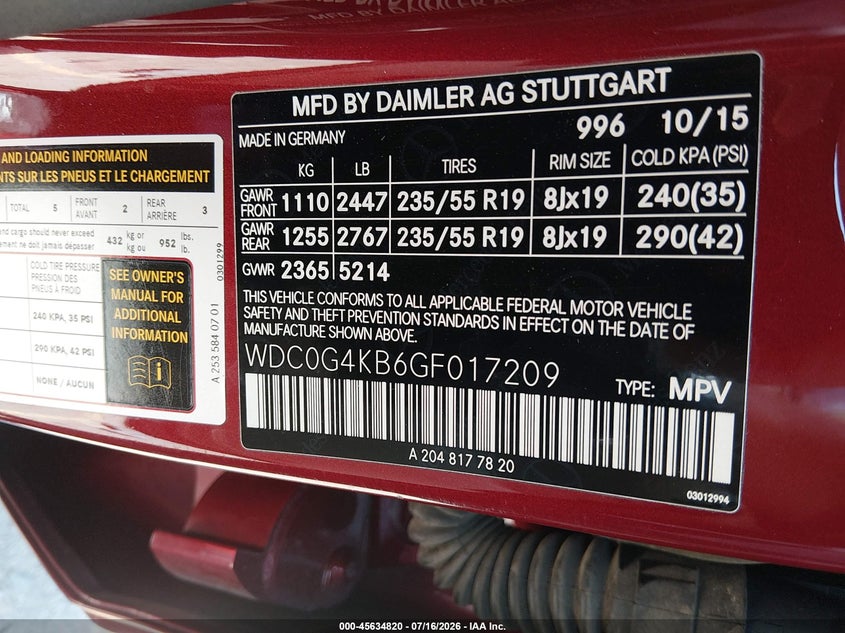 2016 Mercedes-Benz Glc 300 4Matic VIN: WDC0G4KB6GF017209 Lot: 45634820