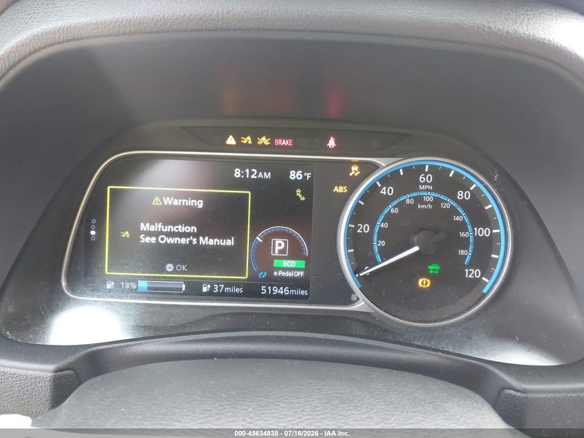 2020 Nissan Leaf Sl Plus 62 Kwh VIN: 1N4BZ1DPXLC309561 Lot: 45634838