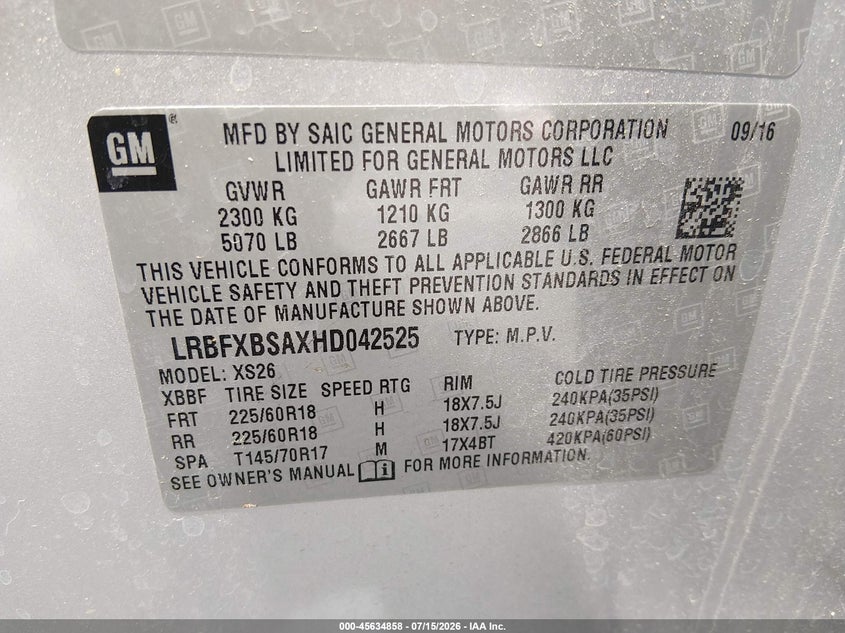 2017 Buick Envision Essence VIN: LRBFXBSAXHD042525 Lot: 45634858