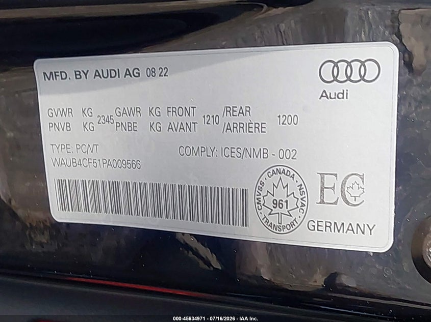 2023 Audi S5 Sportback Prestige Tfsi Quattro Tiptronic VIN: WAUB4CF51PA009566 Lot: 45634971